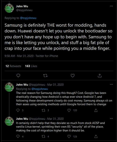 L'opinion de John Wu, créateur de Magisk, sur Samsung et le modding logiciel.
