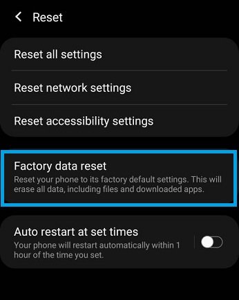 Tap on the Factory Reset Option