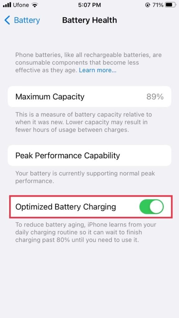chargement optimisé de la batterie de l'iPhone