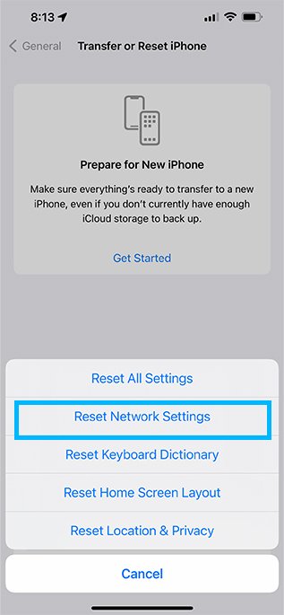 Reset Network Settings in iPhone to fix This message has not been downloaded from the server error on iPhone