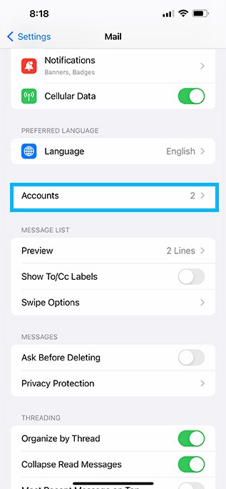 Select Accounts in Mail app