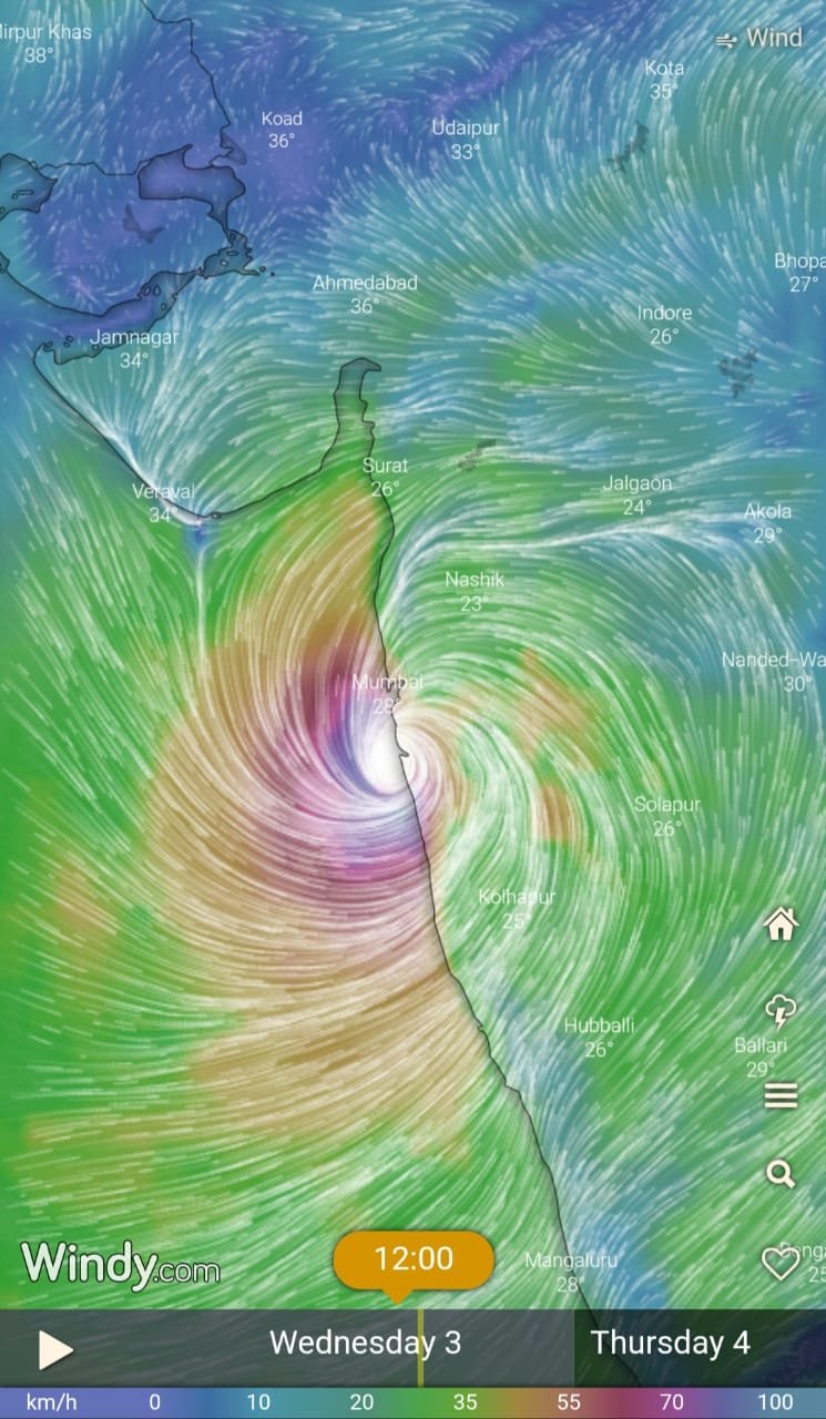 L'application Viral Windy permet aux utilisateurs de suivre en direct le parcours du cyclone Nisarga ;  Connaître les détails