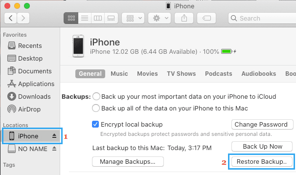 Restaurer l'iPhone à partir d'une sauvegarde sur Mac
