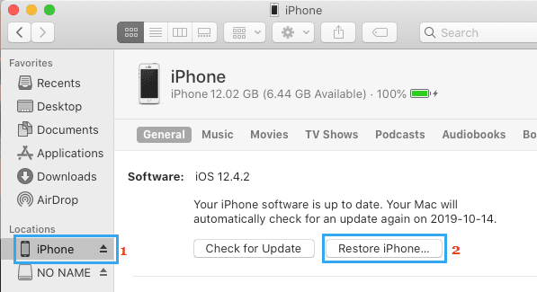 Restaurer l'iPhone aux paramètres d'usine par défaut sur Mac