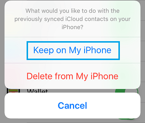 Conserver les contacts précédemment synchronisés sur l'iPhone