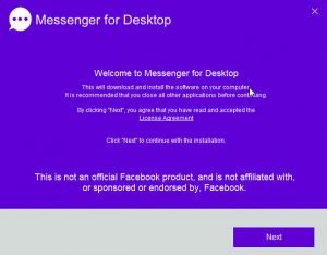 Click Next to install Messenger