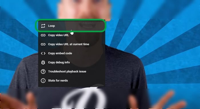Right click on a video to loop on YouTube