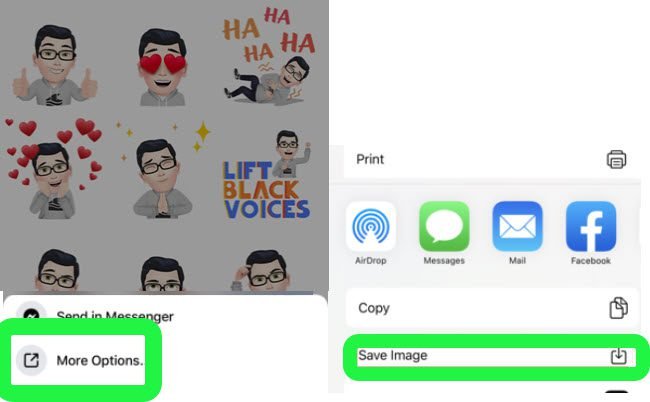 Save Facebook Avatar Sticker to iPhone Camera Roll