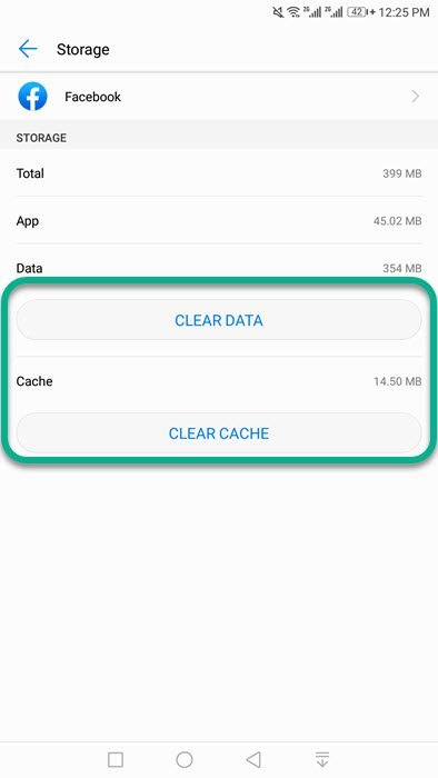 Clear Facebook app data and cache