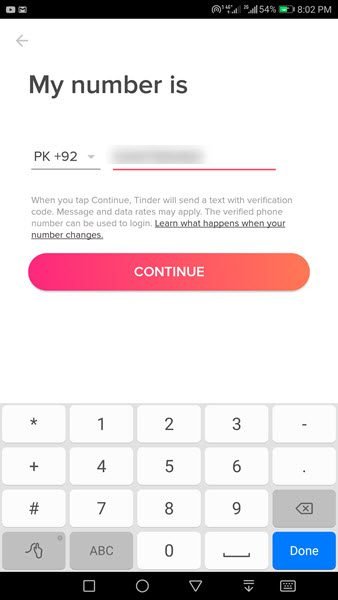 Enter and confirm phone number to make a new Tinder account