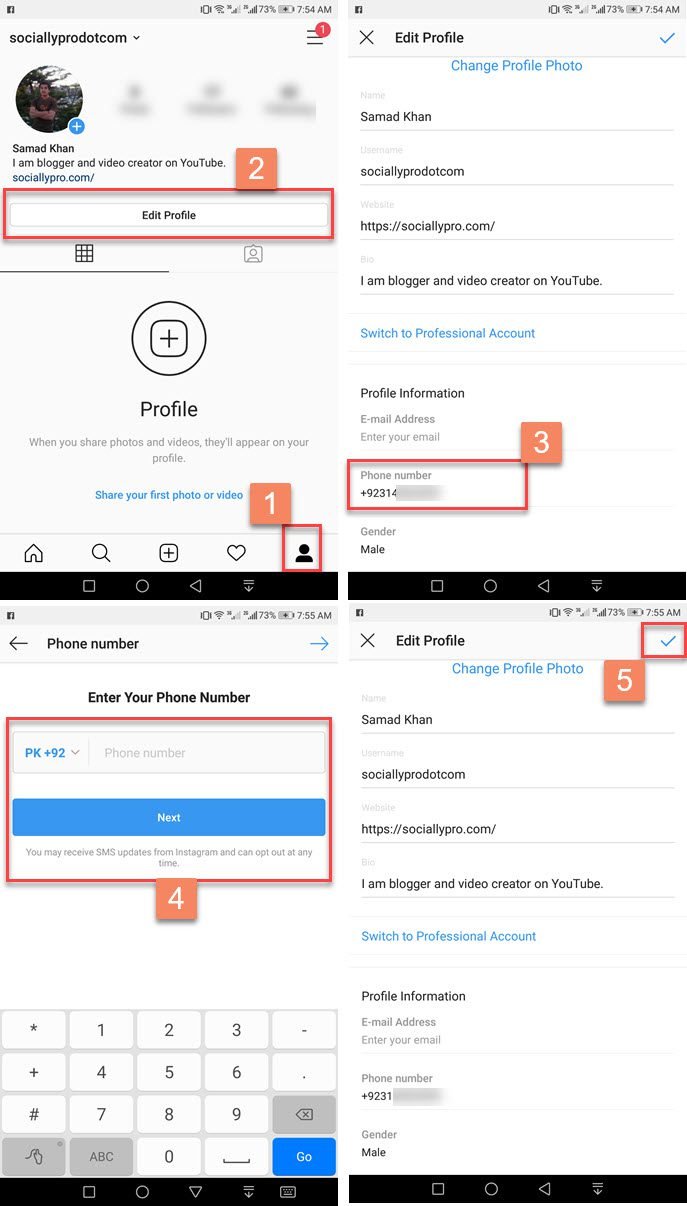 How to change mobile phone number on Instagram app