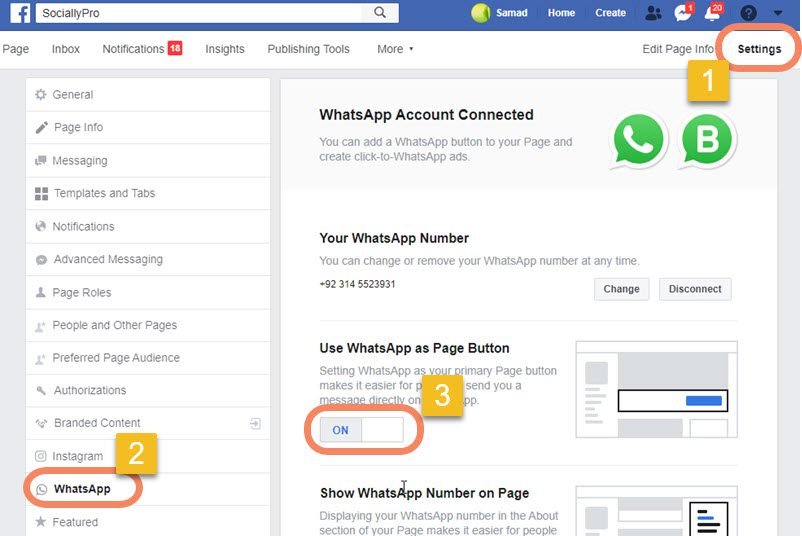 Use WhatsApp as Page Button on Facebook