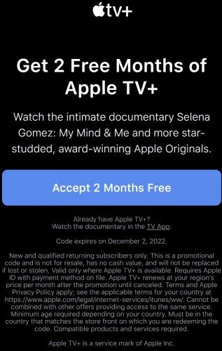 Vous pouvez obtenir deux mois d'abonnement gratuit à Apple TV +, avec l'aimable autorisation de Selena Gomez