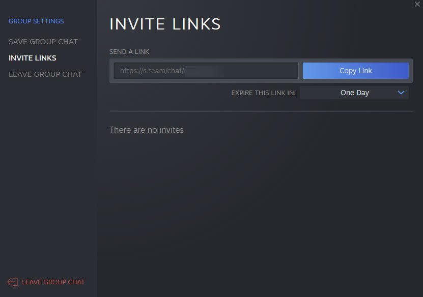 Créer un lien d'invitation à une discussion de groupe Steam
