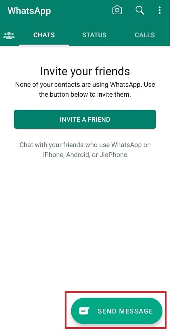 Appuyez sur ENVOYER UN MESSAGE.  7 façons de surmonter WhatsApp et de ne pas synchroniser les contacts sur Android