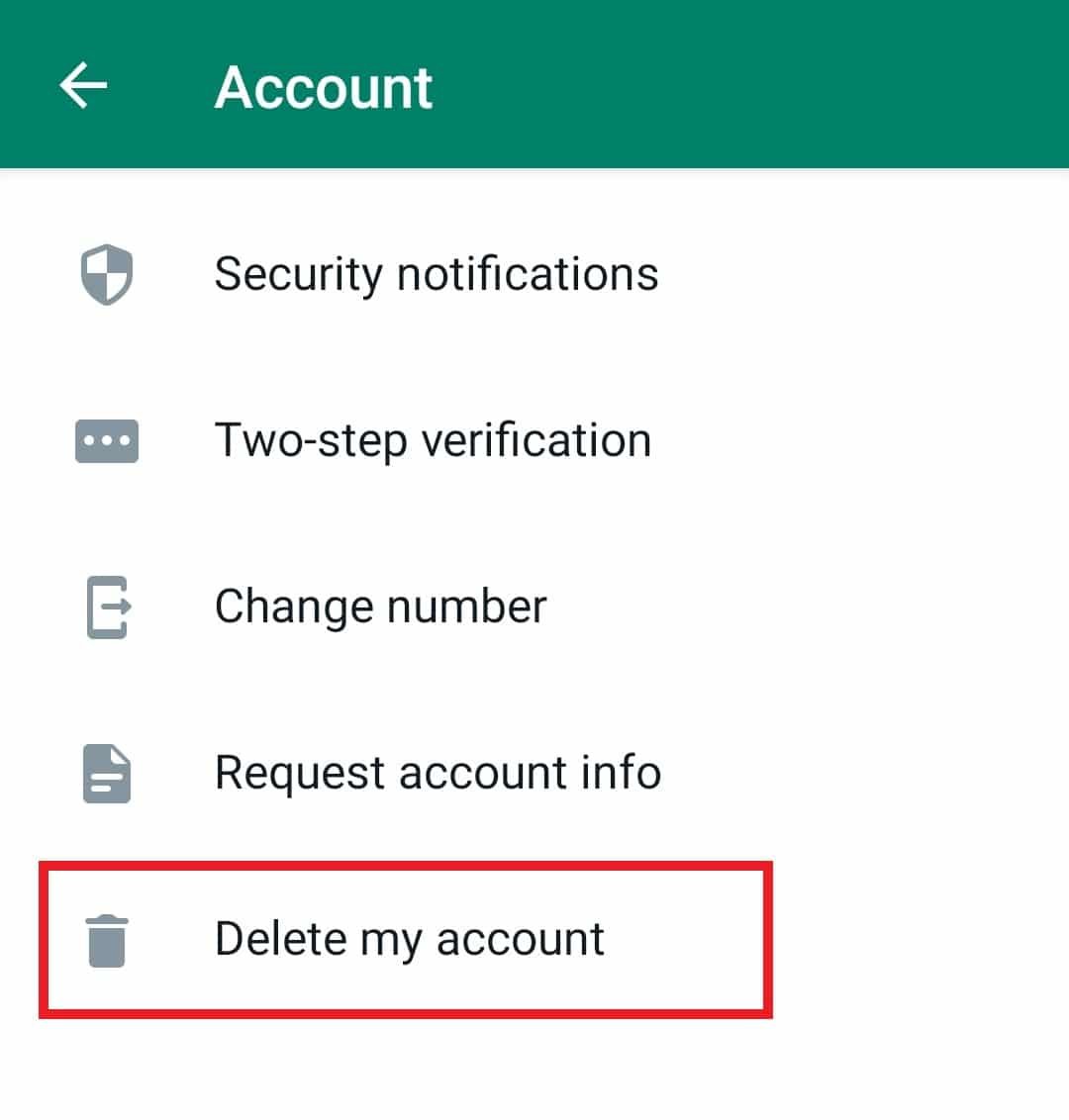 Appuyez sur Supprimer mon compte.  7 façons de surmonter WhatsApp et de ne pas synchroniser les contacts sur Android