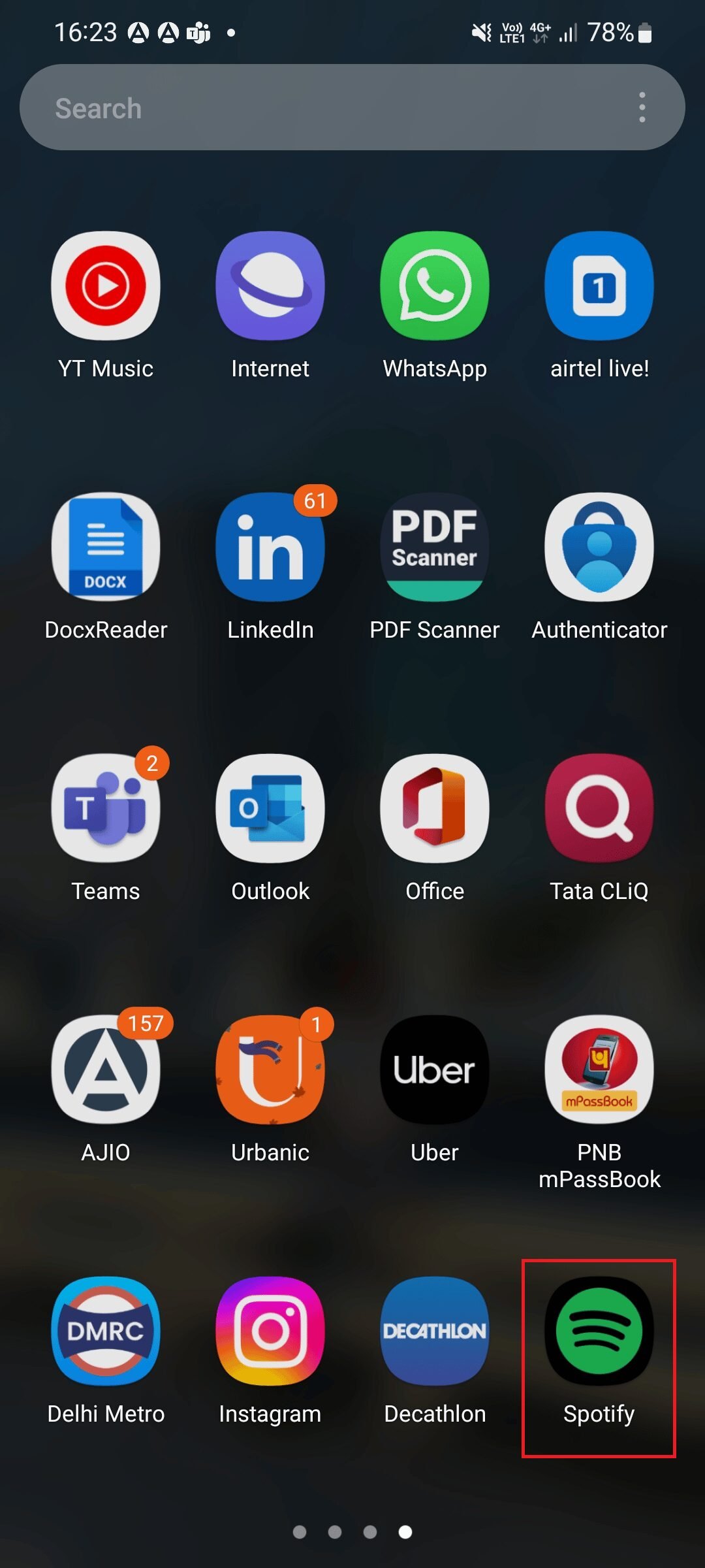 les options de l'application spotify s'affichent sur android