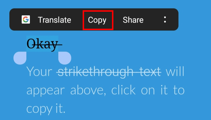 Dans les résultats, sélectionnez le texte et appuyez sur l'option Copier pour copier le texte.
