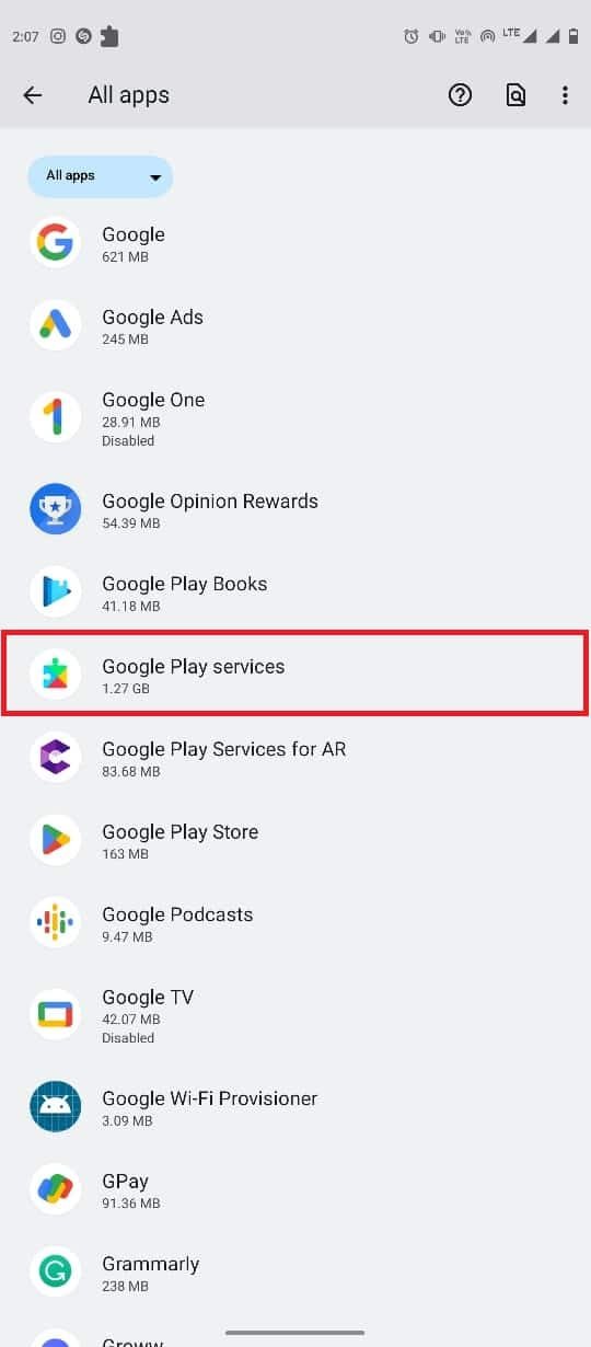 Temukan dan pilih Layanan Google Play