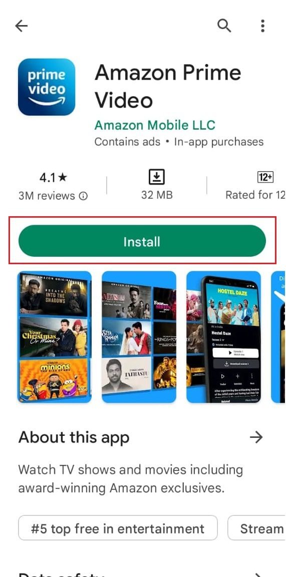 Installez l'application Amazon Prime Video sur Android Play Store.  Correction des problèmes de son Amazon Prime